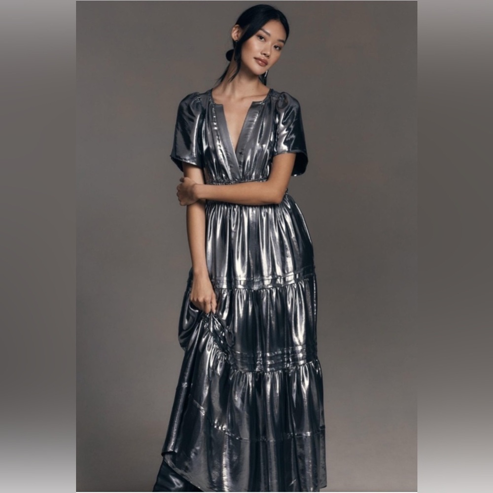 Anthropologie The Somerset Maxi Dress: Metallic Edition Carbon